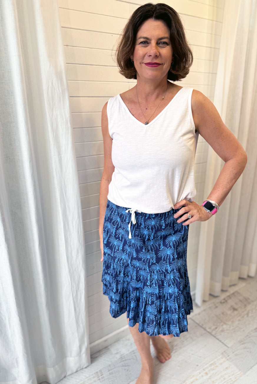 Woodblock Palm Tree Ruffle Skirt – Easy, Breezy Island Style