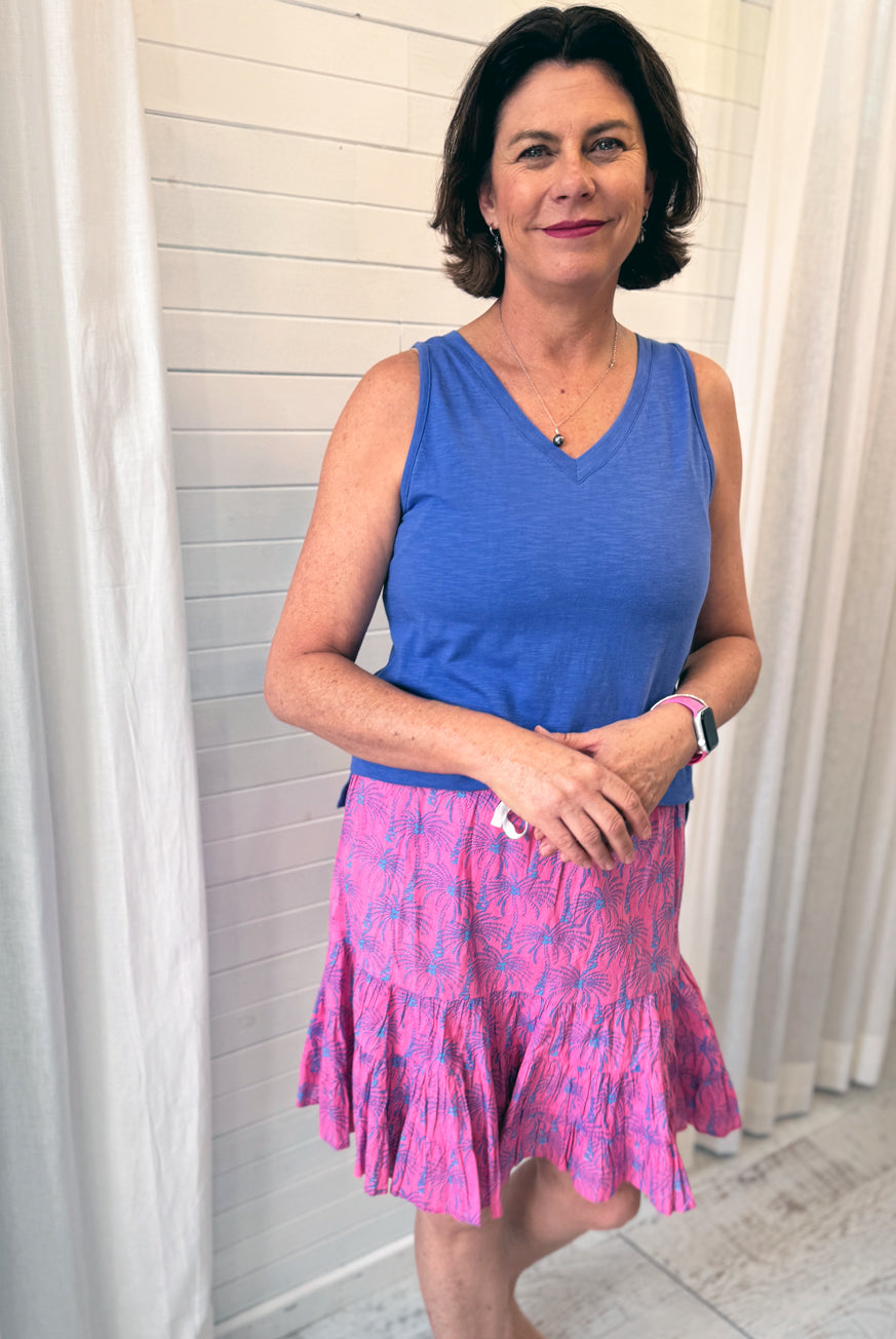 Woodblock Palm Tree Ruffle Skirt – Easy, Breezy Island Style