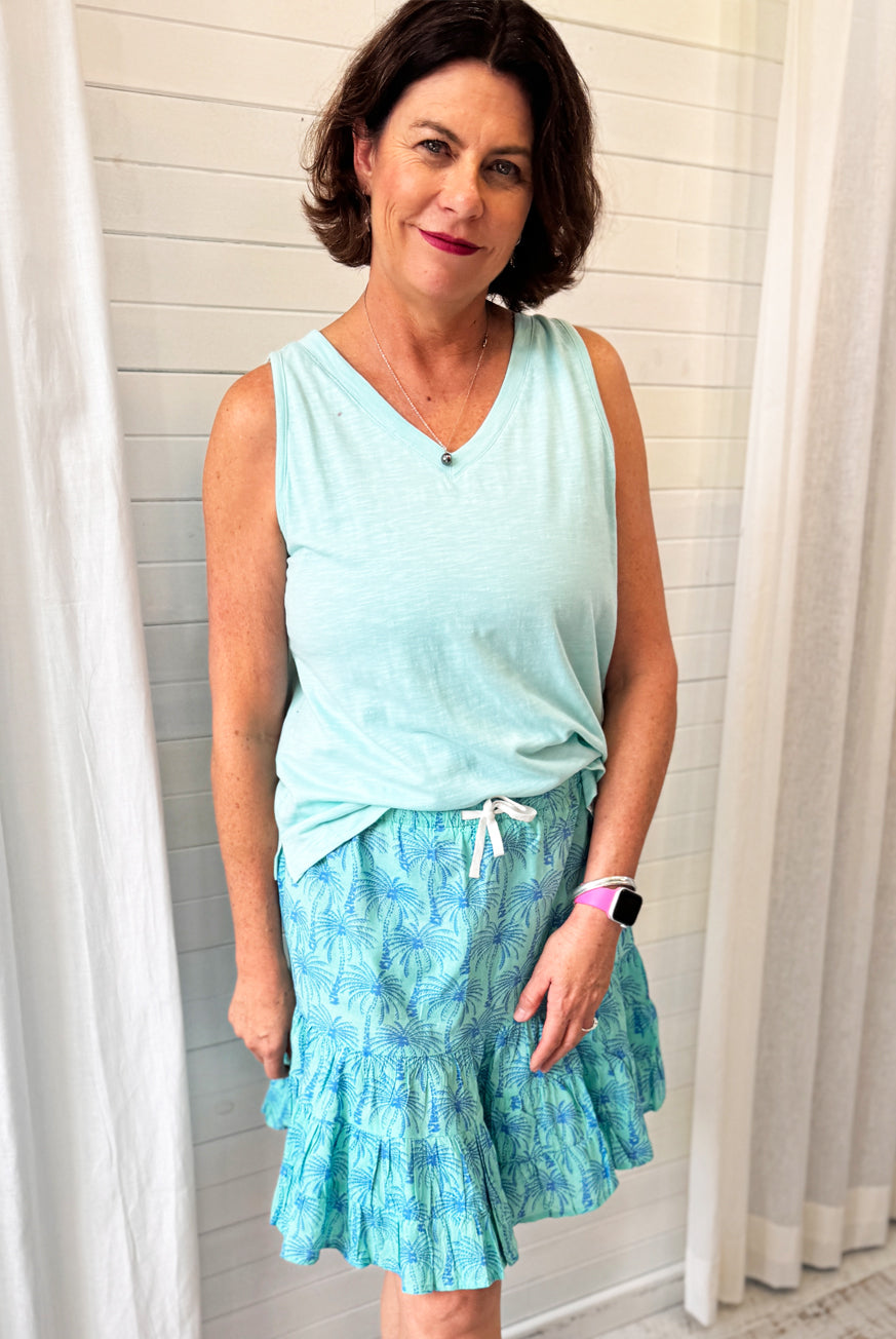 Woodblock Palm Tree Ruffle Skirt – Easy, Breezy Island Style