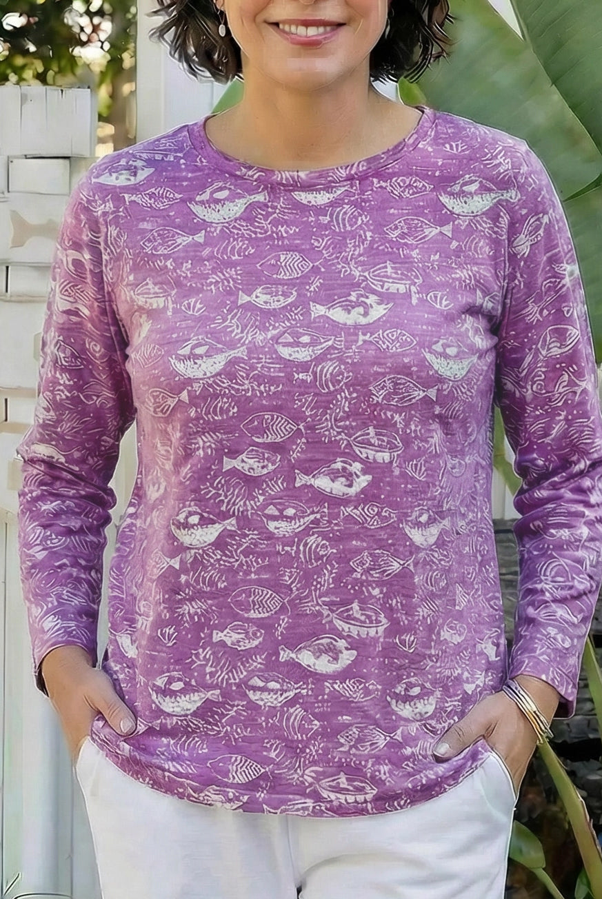 Tonal Fishy Lslv Sleeve Top