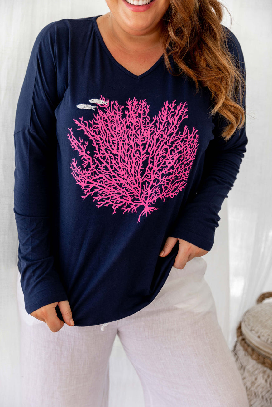 Giant Coral Hi Lo Top for Island Vacation- West Indies Wear