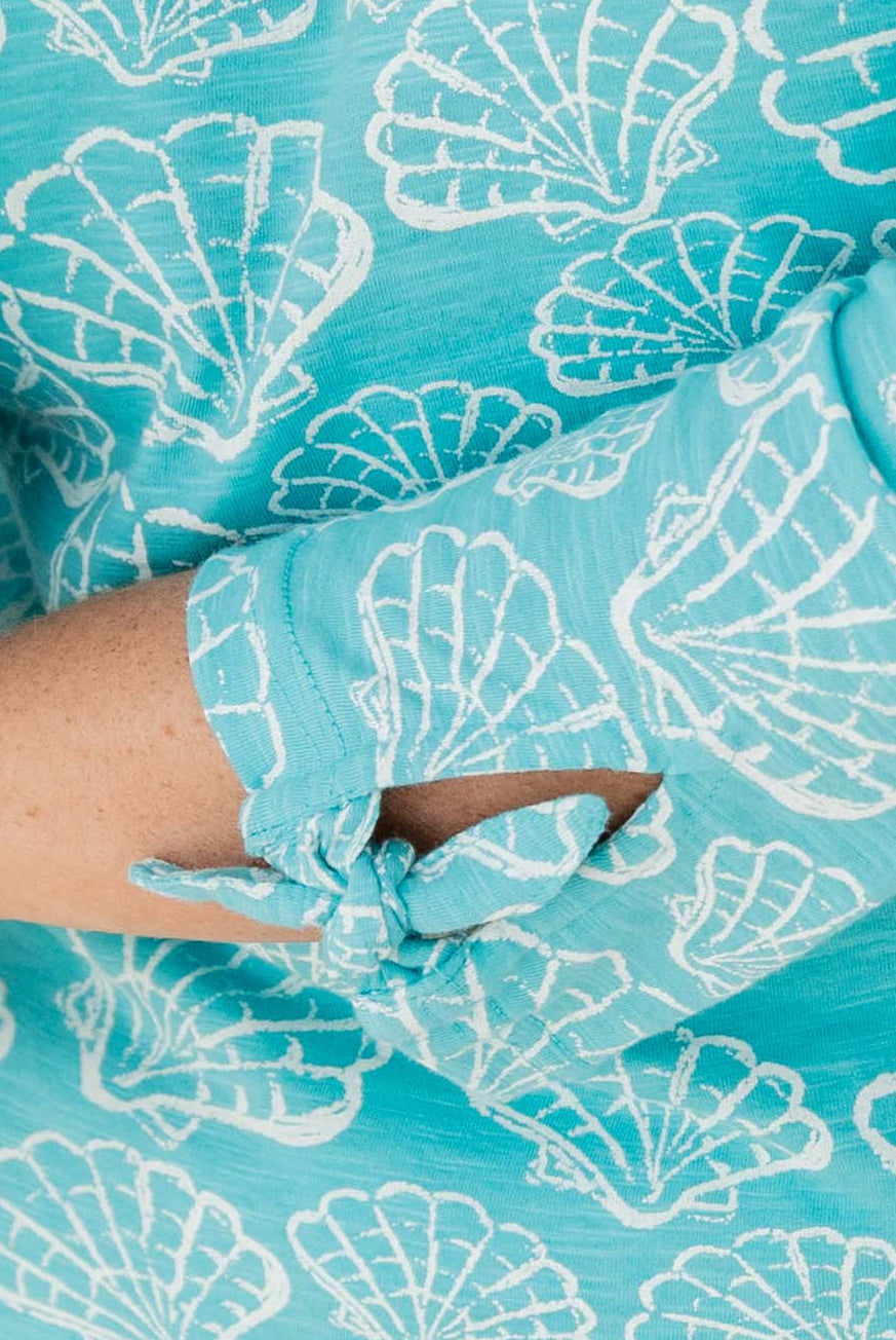 Fan Shell 3/4 Tie Sleeve Cotton Top