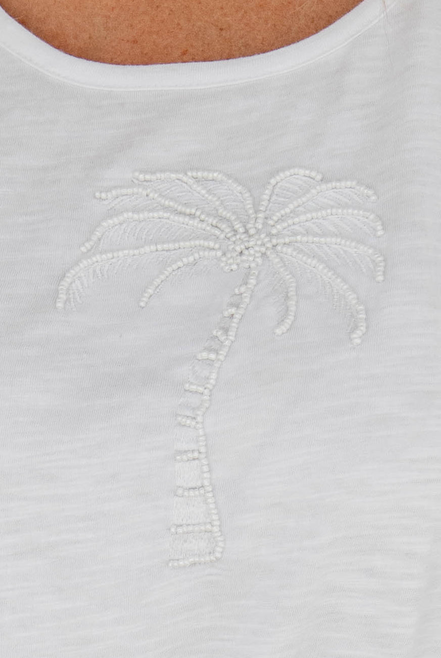 Palm Tree Beaded Cotton Tank Top