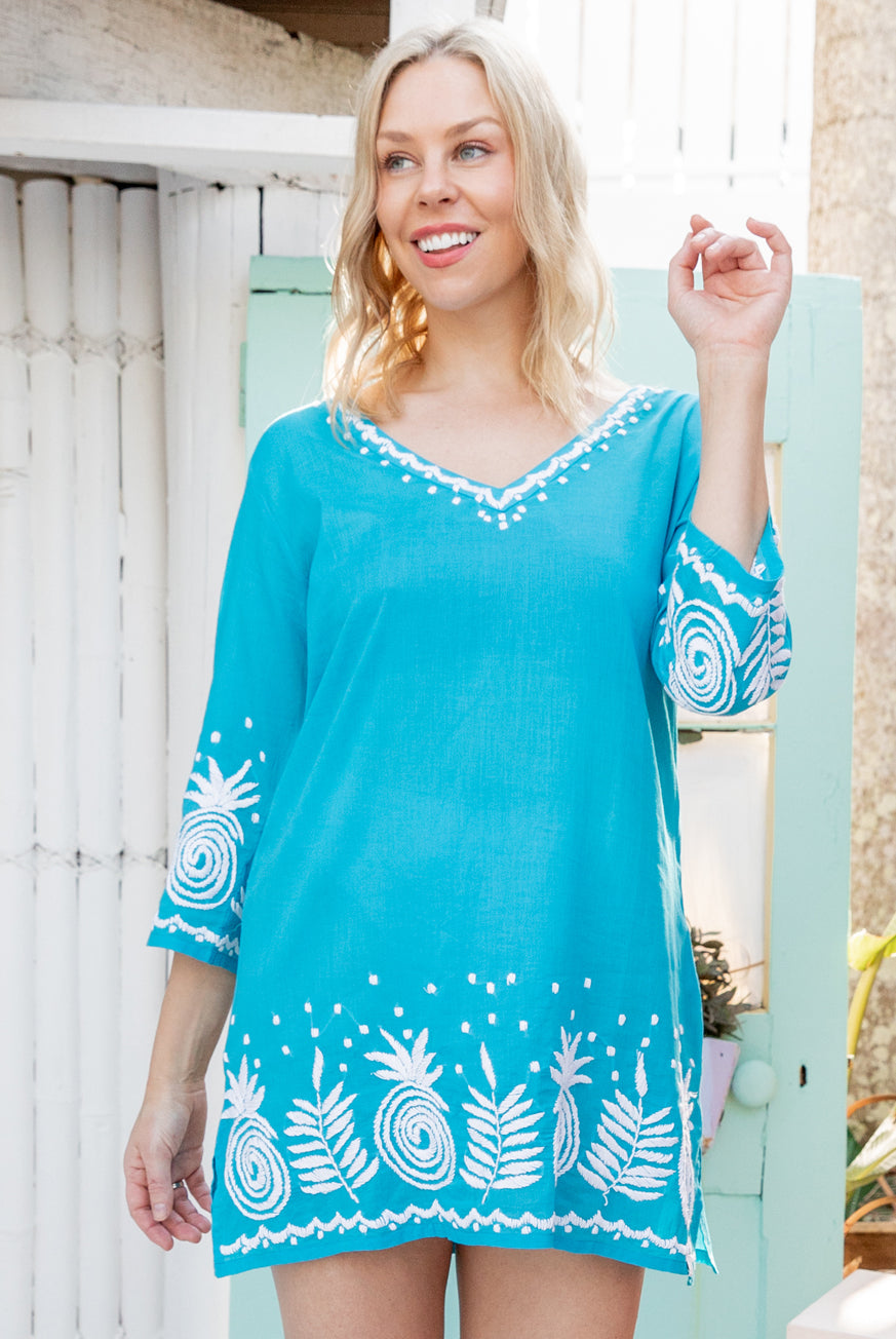 Pineapple Light Cotton Tunic Beach Coverup – West Indies Wear