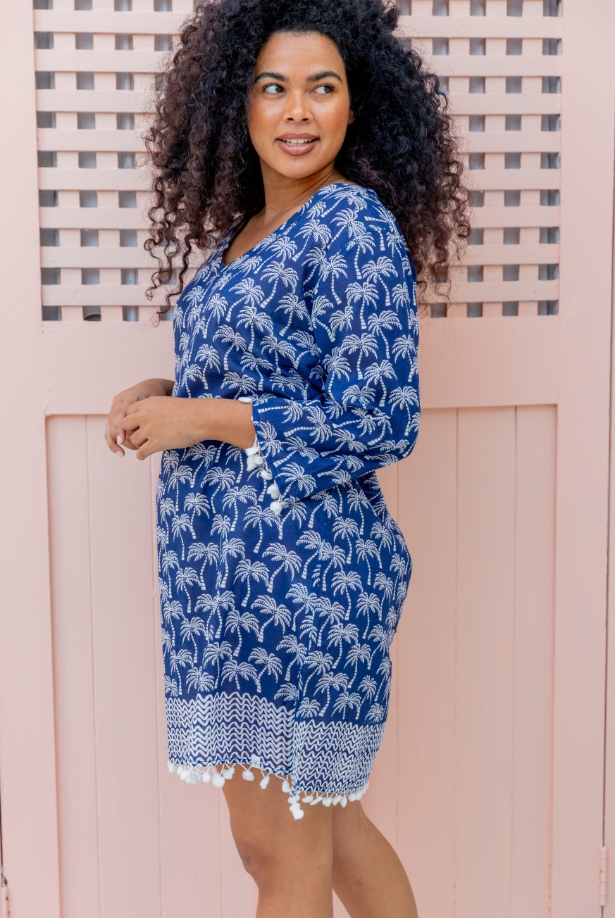 Marigot Bay Palm Tree Cotton Dress | Pure Cotton Resortwear by West Indies Wear Marigot Bay Palm Tree Cotton Dress | Pure Cotton Resortwear by West Indies Wear