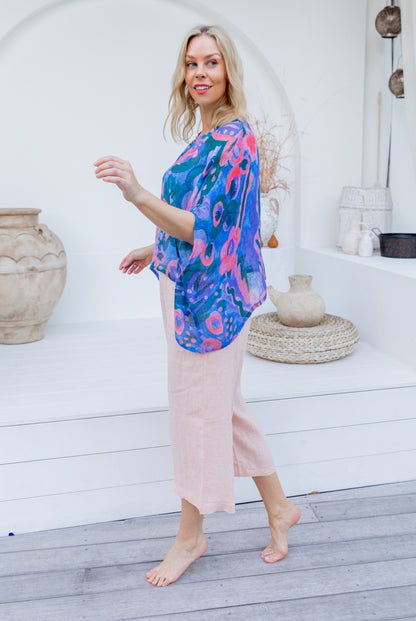 Venice Printed Linen Gauze Floaty Top