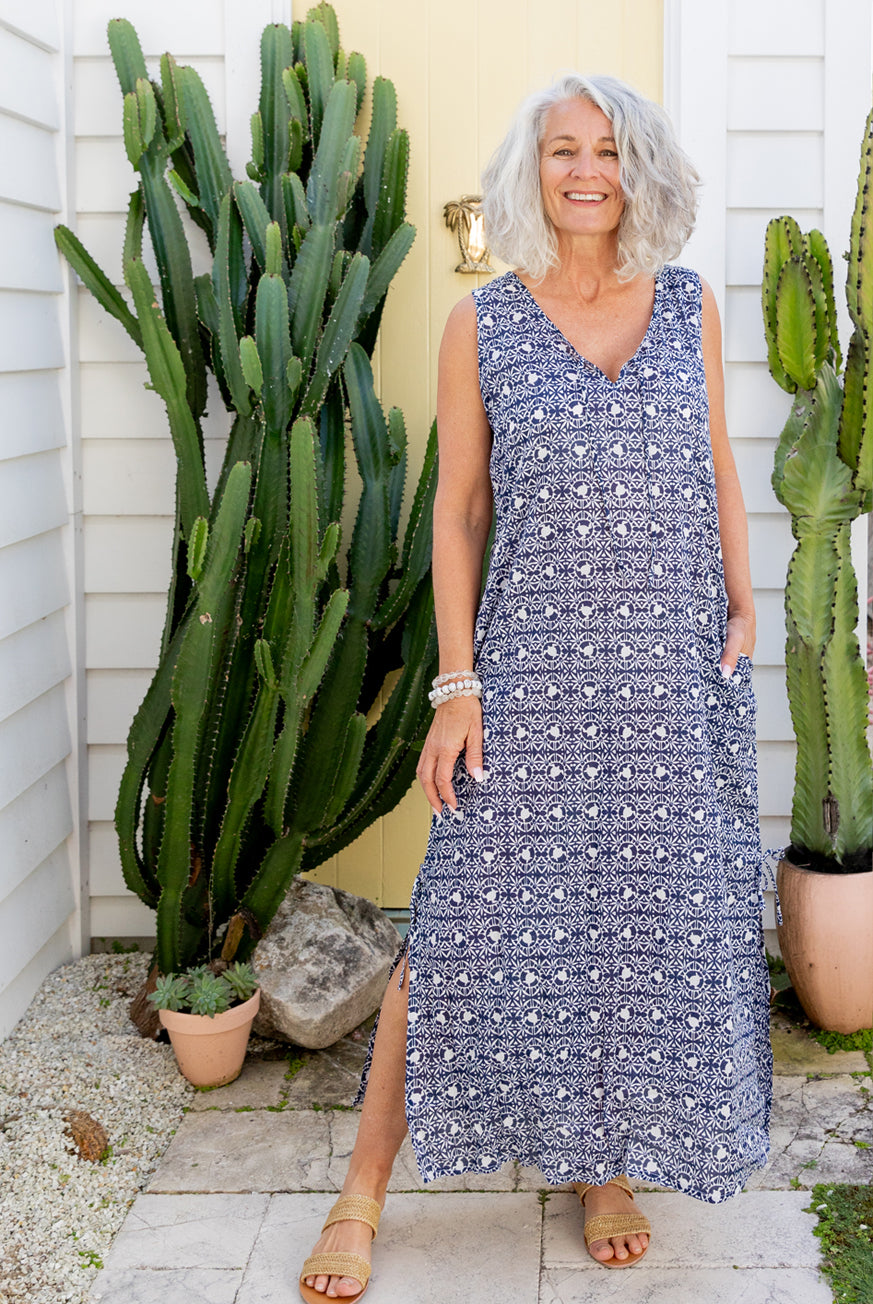 Tribal Turtle Cotton Maxi Dress