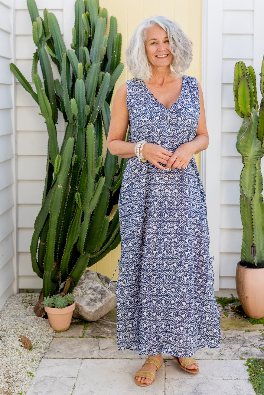 Tribal Turtle Cotton Maxi Dress