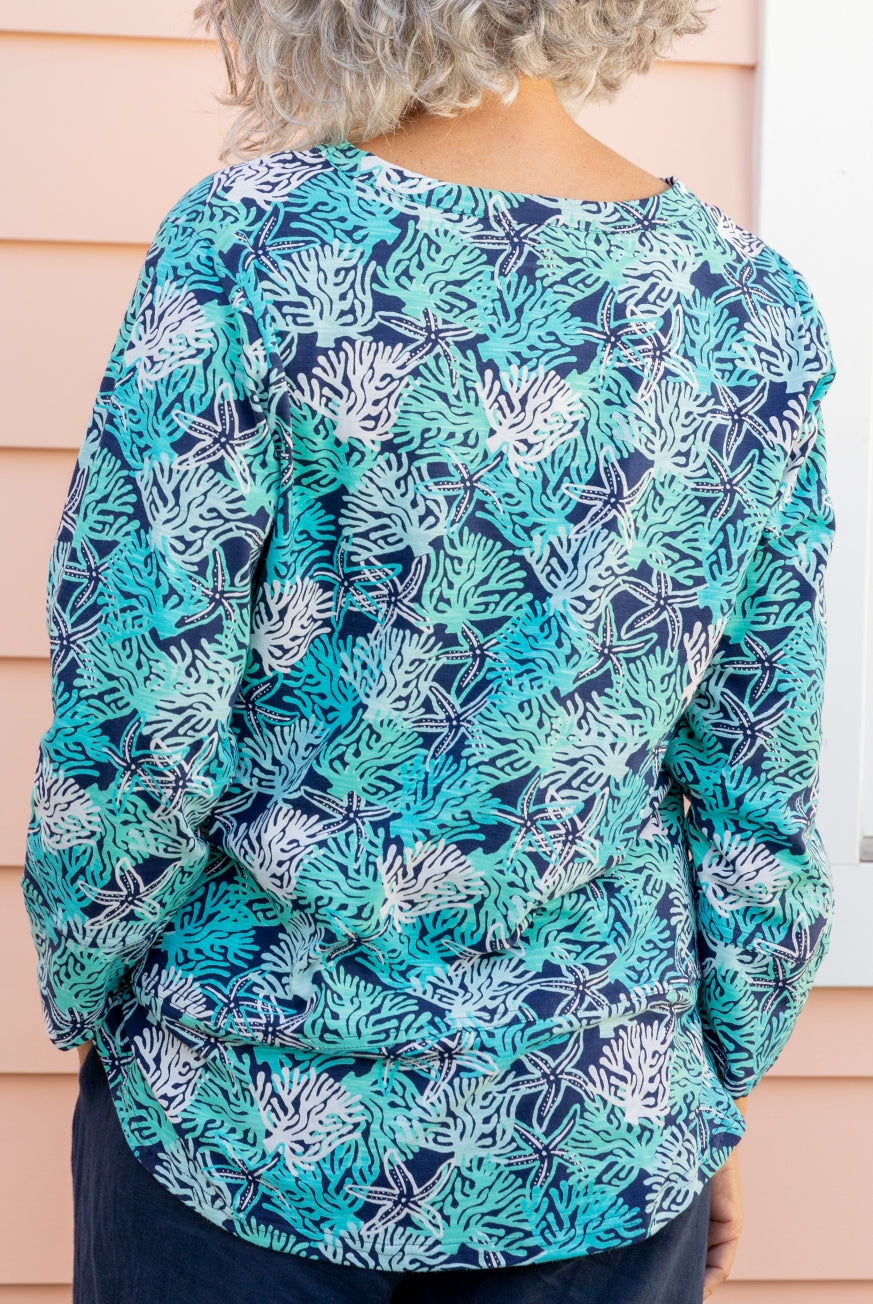 Coral Reef 3/4 Sleeve Cotton Top