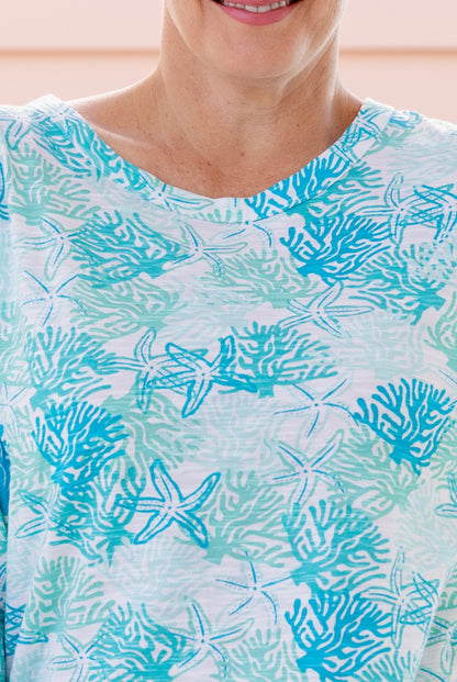 Coral Reef 3/4 Sleeve Cotton Top