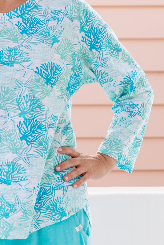 Coral Reef 3/4 Sleeve Cotton Top