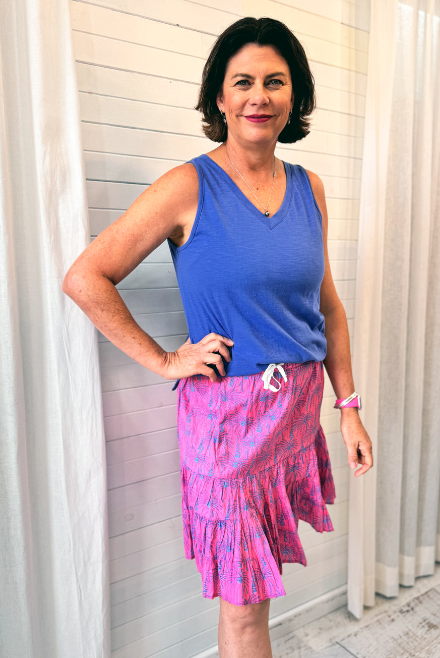 Woodblock Palm Tree Ruffle Skirt – Easy, Breezy Island Style