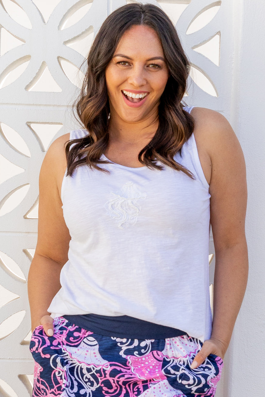 Frilly Fish Beaded Tank Cotton Top