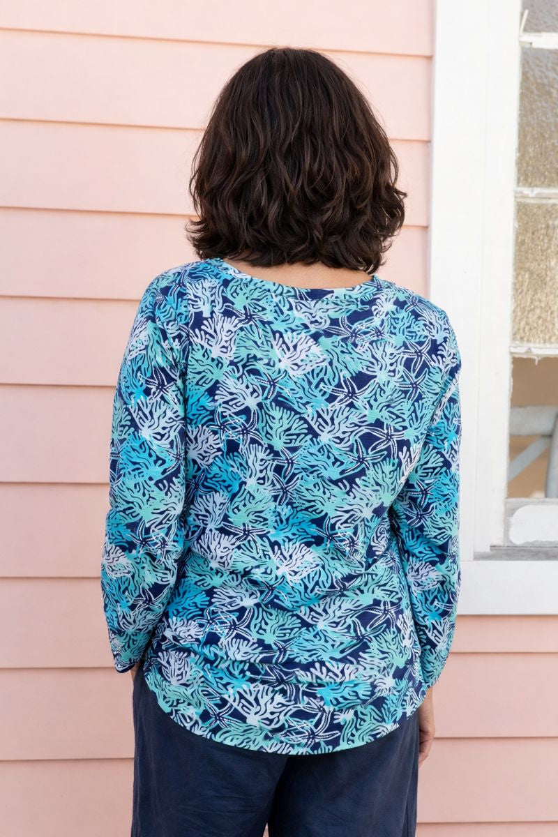 Coral Reef 3/4 Sleeve Cotton Top