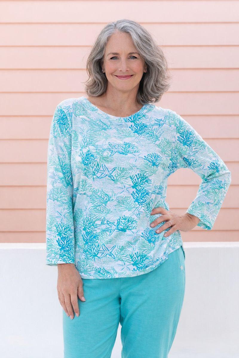Coral Reef 3/4 Sleeve Cotton Top