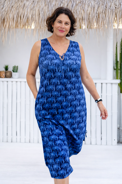 Wood Block Palm Cotton Maxi Dress