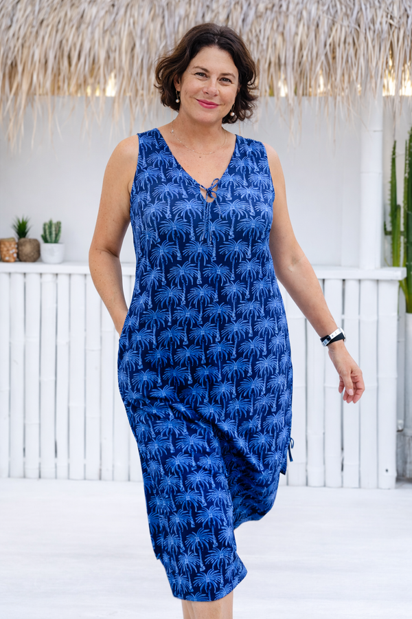 Wood Block Palm Cotton Maxi Dress