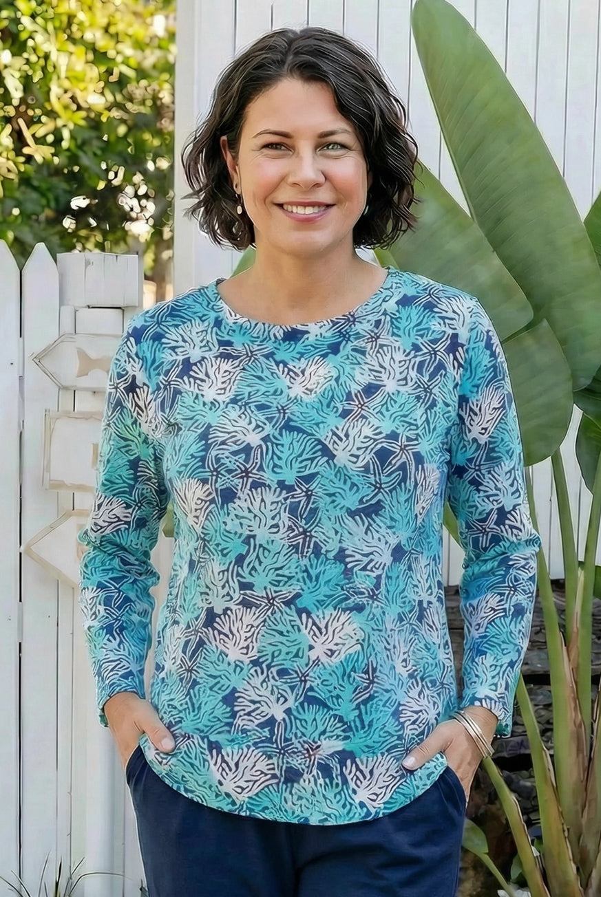Coral Reef 3/4 Sleeve Cotton Top