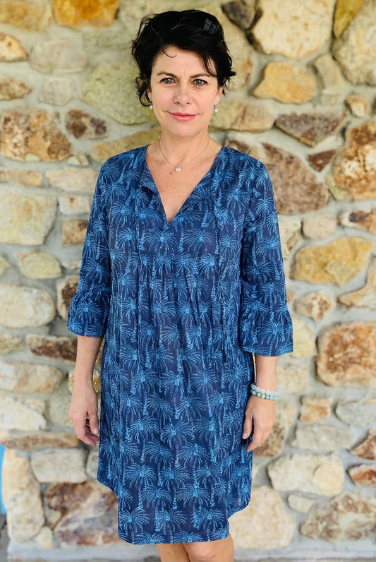 Wood Block Palm Cotton Dress