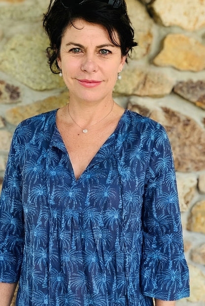 Wood Block Palm Cotton Dress