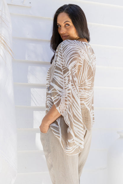 Palm Leaf Venice Linen Gauze Floaty Top