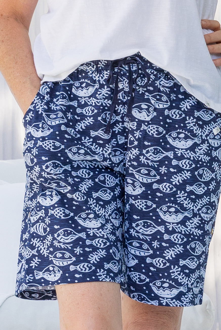 Tonal Fishy Cotton Shorts