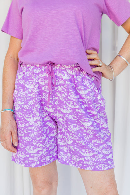Tonal Fishy Cotton Shorts