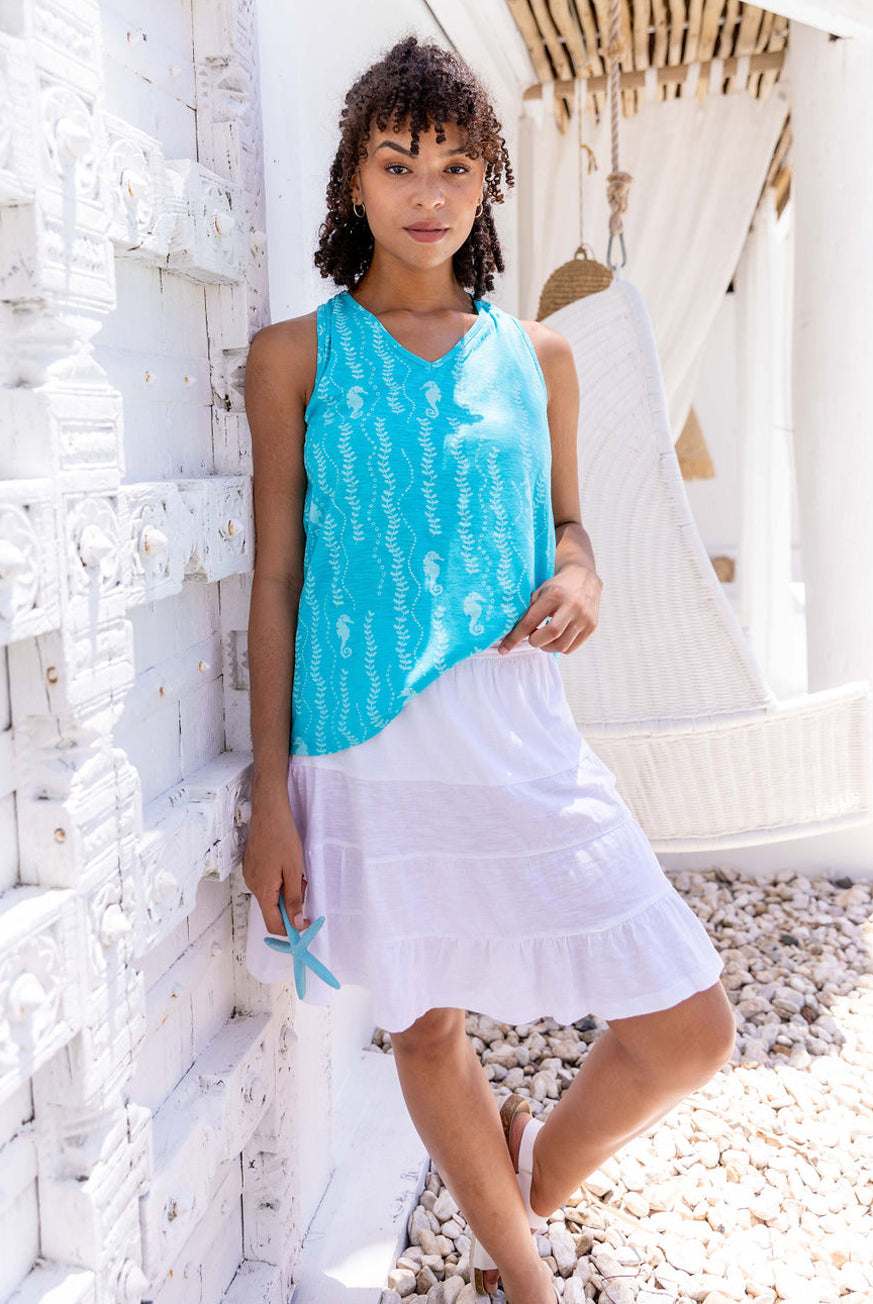 Seahorse Beach Tank Top: Cotton Casual Dress for Summer