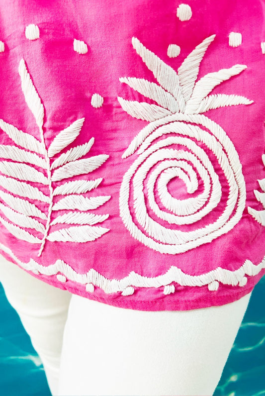 Pineapple Hand Embroidered Cotton Tunic