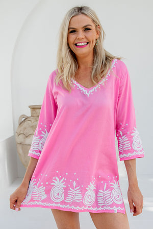 Pineapple Print Sea Island Cotton Tunic Beach Coverup