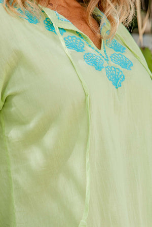 Island-Ready Shell Embroidered Cotton Beach Tunic - West Indies Wear