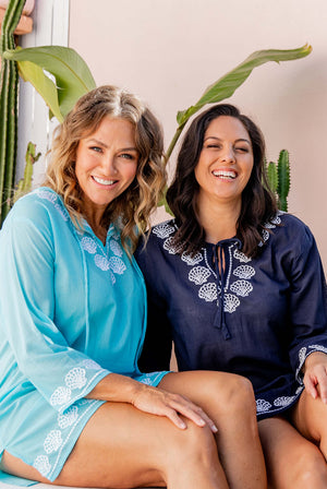 Island-Ready Shell Embroidered Cotton Beach Tunic - West Indies Wear