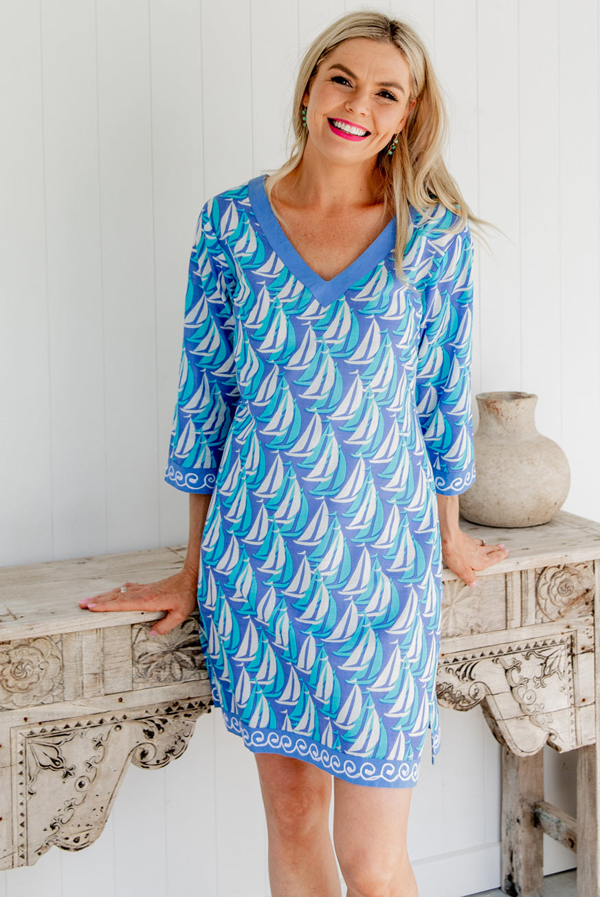 tunic dresses for women Priscilla Blue Printed Dress | Women's Clothing a harmonious blend of elegance and adaptability Sailaway Cotton Tunic Dress